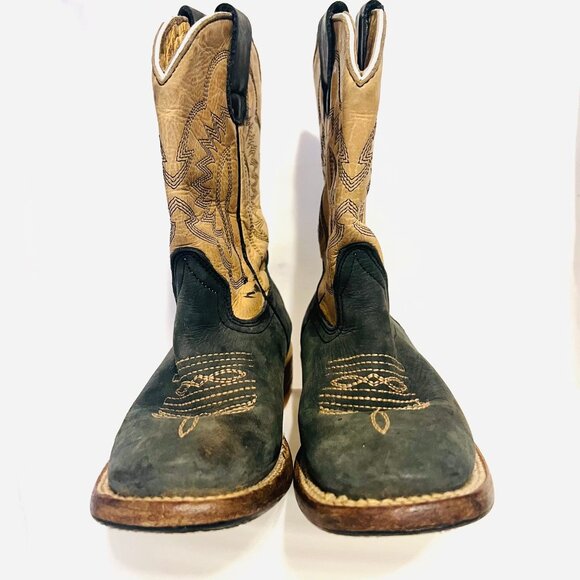 Red Hawk Boot Co.  Cowboy Boots Square Toe Leather-Unisex-Tan/Teal-Mexico-10? - Picture 10 of 16